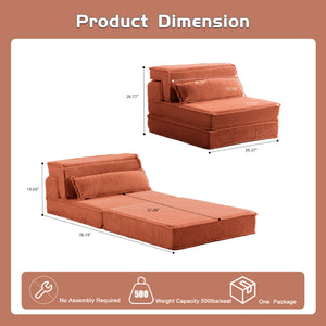 English Elm Compression Modular Sofa Bed - Cozy Orange Fleece, No Assembly, Versatile Design For Every Space! W3723P377145