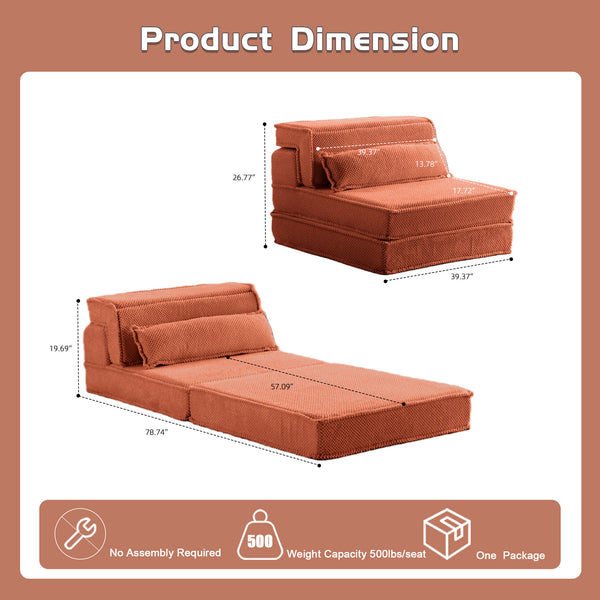 English Elm Compression Modular Sofa Bed - Cozy Orange Fleece, No Assembly, Versatile Design For Every Space! W3723P377145