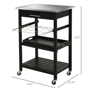 English Elm HOMCOM Kitchen Island Cart with Stainless Steel Top, Wine Rack, Drawer & Rolling Wheels for Easy Storage and Serving Black W2225P229351