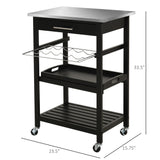 English Elm Homcom Kitchen Island Cart Rolling Trolley Utility Serving Cart With Stainless Steel Tabletop, Wine Rack & Drawer