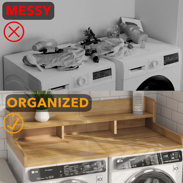 English Elm Washer Laundry Countertop 54" x 27.5" Double-Layer MDF Topper with Raised Edge & Non-Slip Pads Natural Wood W2641P309103
