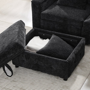 English Elm 117*90'' Modular Sectional Sofa Bed with Flip-Up Table, Reading Lamps, Charging Ports, Ottoman Storage, Tufted Chenille Elegance Black N723S9798B