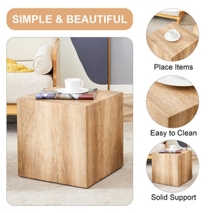 English Elm Elevate Any Room with a Cube Mdf Side Table Featuring Light Wood Grain Texture W1151P187996