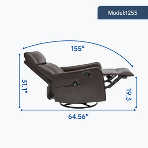 English Elm Blue Fabric Swivel Rocker Recliner with Massage Heat Nodes for Living Room Comfort Brown Pu W1803P321813
