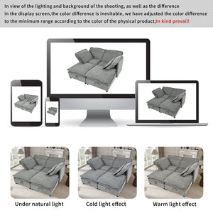 English Elm U_Style Modular Double-Layer 4-Seater Sofa with Hidden Storage, Removable Covers, Foam Comfort Grey WY000422AAE