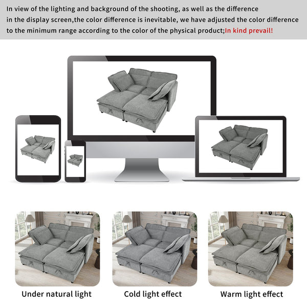 English Elm U_Style Modular Double-Layer 4-Seater Sofa with Hidden Storage, Removable Covers, Foam Comfort Grey WY000422AAE