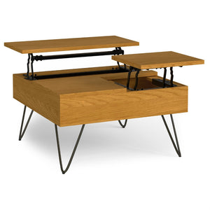 English Elm Hunter Solid Oak Lift Top Square Coffee Table with Hidden Storage and Hairpin Legs B136P429095
