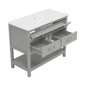 English Elm Christopher Knight Home® - 36" Modern Bathroom Vanity with Ceramic Sink, Tip-Out Tray, Soft-Close Drawers, Open Shelf, Waterproof Surface Gray N817P288908G