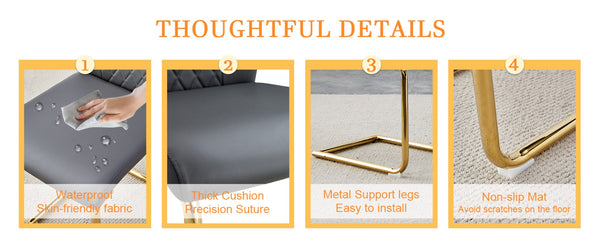 English Elm Table and Chair Set Marble Tempered Glass Top Gold Sculptural Legs Four Pu Seats Black+Gold,Dark Gray W1151S03296