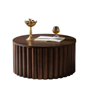 English Elm Round Lift Coffee Table with Hidden Storage and Smooth Hydraulic Raise, Solid MDF Pine Build Walnut W3081P360272