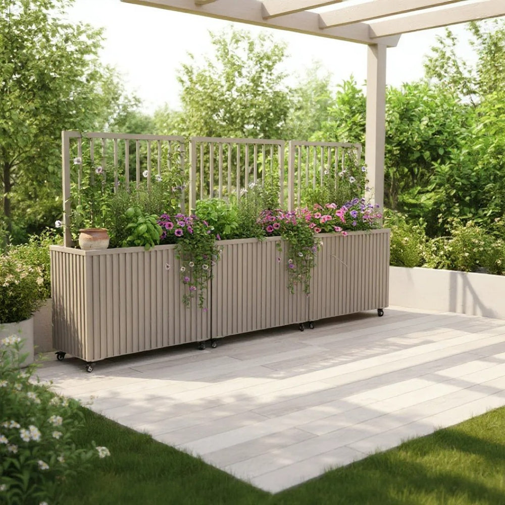 English Elm Grove Tall Aluminum Outdoor Divider Planter with Wood Tone Powder Coat Finish B2755P470157