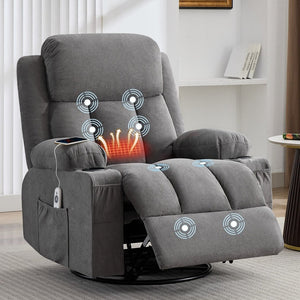 English Elm Swivel Rocker Recliner with Massage Heat and Usb Port for Living Room Comfort W1521P429639