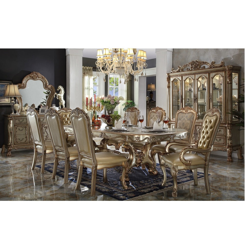 English Elm Bone Tufted Arm Chairs Set Of 2 - Elegant Gold Patina Frame For Stylish Dining Or Living Room Use B062P209248