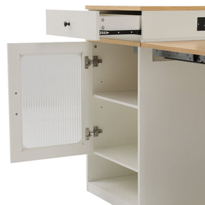 English Elm K&K Modern Extendable 59.5" Kitchen Island with Double-Sided Storage, Power Outlet & Casters White N707S000017W