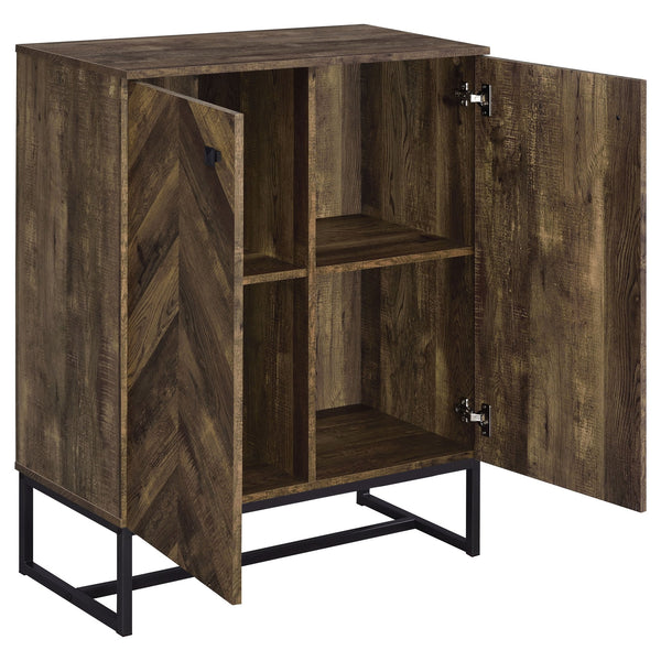 English Elm Sager Rustic Oak 4-Shelf Accent Cabinet with Chevron Pattern and Gunmetal Steel Base for Stylish Storage B062P351426