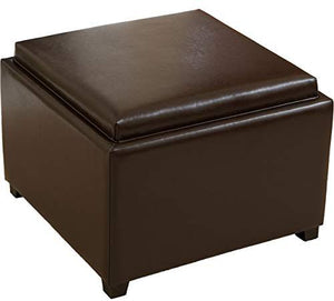 English Elm Christopher Knight Home® - DENVER 24IN Leather Storage Tray Ottoman in Chocolate with Reversible Tray-Top, Hidden Storage & Espresso Legs 53108.00PU