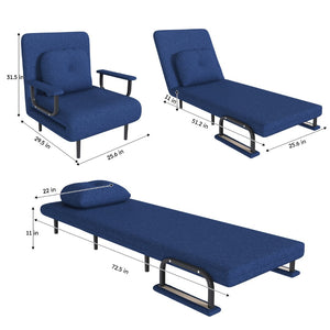 English Elm Folding Convertible Chair Sleeper with Steel Frame and 5 Position Adjustable Backrest W2700P394063