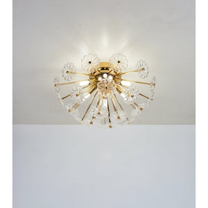 English Elm Gold Elegant Flush Mount Ceiling Light with Crystal Petal Design, 19.7" Brass Fixture, 6×G9 Sockets W2738P314593