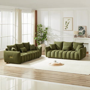 English Elm 3 Seater Paired Teddy Fleece Sofa Set Pine Frame Living Room Seating with Cushions Green W1193S00185