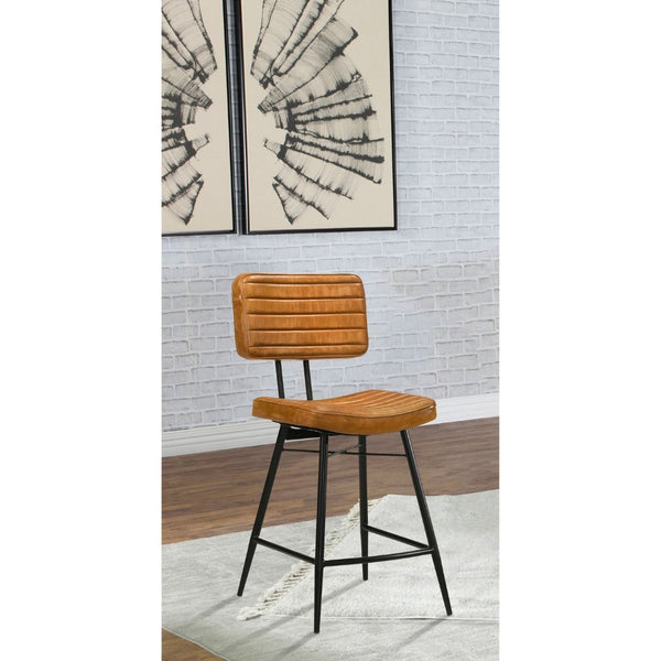 English Elm Senko Leather Channel Tufted Counter Stools with Iron Frame for Bar or Kitchen Set of 2 Brown B062P447996