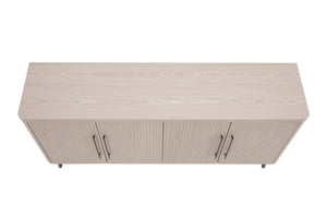 English Elm Jodie 65" Fluted Sideboard with Ribbed Doors, 8 Hidden Shelves, Soft-Close, Metal Legs, Modern Appeal Oak B365P397666