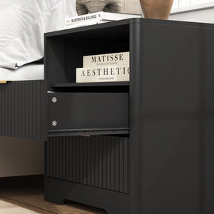 English Elm Nightstand Smart Bedside Table with Usb Charging Voice Light and Cabinet Storage W1321P399420
