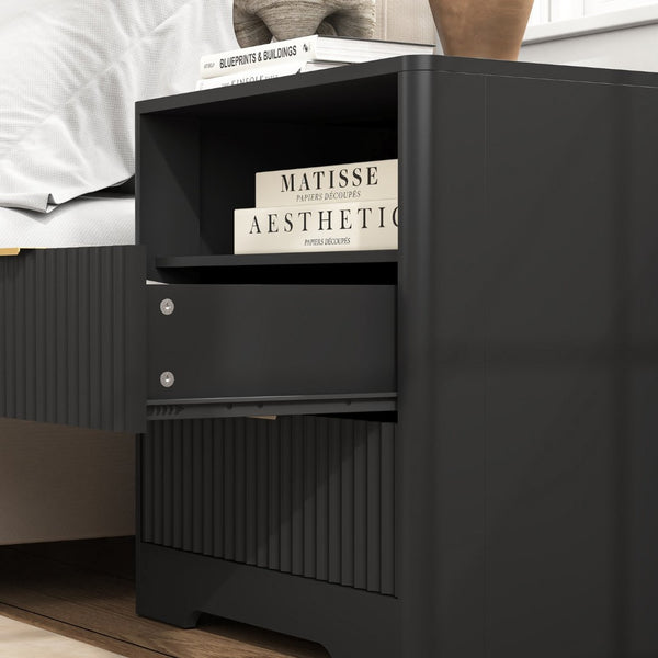 English Elm Nightstand Smart Bedside Table with Usb Charging Voice Light and Cabinet Storage W1321P399420