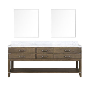 English Elm Grey Oak Double Bath Vanity With Carrara Marble Top & Mirrors - Elegant Storage Solution For Your Bath B2731S01655