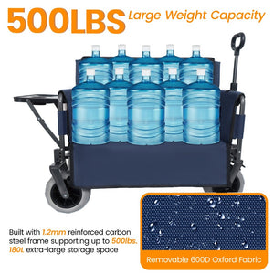English Elm 3-in-1 Collapsible Wagon with Canopy Bench Tabletop and All-terrain Wheels for Camping Blue W2932P417651