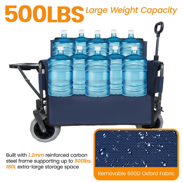 English Elm 3-in-1 Collapsible Wagon with Canopy Bench Tabletop and All-terrain Wheels for Camping Blue W2932P417651