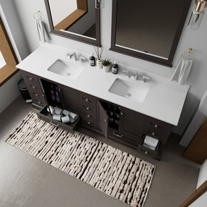 English Elm Espresso Double Bath Vanity 84in x22in with Cultured Marble Countertop, Chrome Faucets & Mirrors B2731S01091