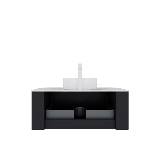 English Elm Dina Floating Bathroom Vanity Sintered Stone Top Glass Basin Striped Plywood Cabinet W2615S00393