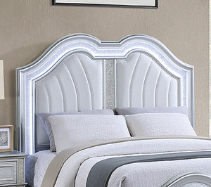 English Elm Cotemporary Queen Bed with Double-Arched Headboard, Glitter Stripe & Built-In LED Lighting, Upholstered Plush Gray 29 L x 5 W x 68 H B011S01692