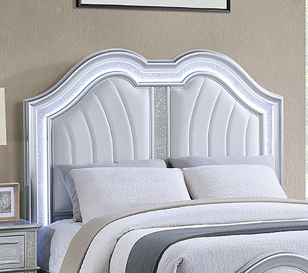English Elm Cotemporary Queen Bed with Double-Arched Headboard, Glitter Stripe & Built-In LED Lighting, Upholstered Plush Gray 29 L x 5 W x 68 H B011S01692