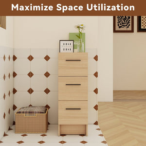 English Elm 12" Wall-mounted Oak Plywood Bathroom Linen Cabinet Slim Floating Single Door Storage W3450P440610