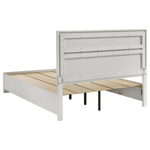 English Elm Orchid White Queen Storage Bed with Built-In Drawers, Ergonomic Pulls, Classic Panel Style, Sturdy Headboard - Space-Saving Elegance B062S00686