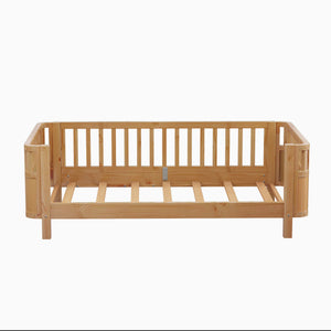 English Elm Twin Solid Wood Platform Bed for Kids with Safety Rail Rust‑Resistant Sturdy Pine Frame, 250lb Capacity Natural 69.48 L x 17.91 W x 7.48 H W2593P190150