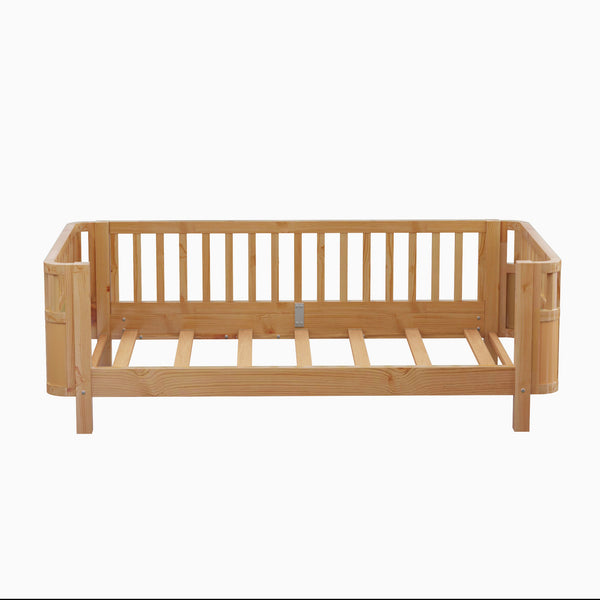 English Elm Twin Solid Wood Platform Bed for Kids with Safety Rail Rust‑Resistant Sturdy Pine Frame, 250lb Capacity Natural 69.48 L x 17.91 W x 7.48 H W2593P190150