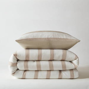 English Elm 2-piece Yarn-dyed Striped Polyester Comforter Set with Seersucker Texture for Year-round Comfort Taupe B035P463215