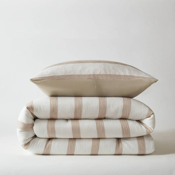 English Elm 2-piece Yarn-dyed Striped Polyester Comforter Set with Seersucker Texture for Year-round Comfort Taupe B035P463215