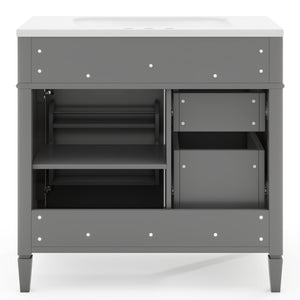 English Elm 36'' Bathroom Vanity With Medicine Cabinet - Modern Grey Storage Solution With Soft-Closing Design SW000134AAE-3