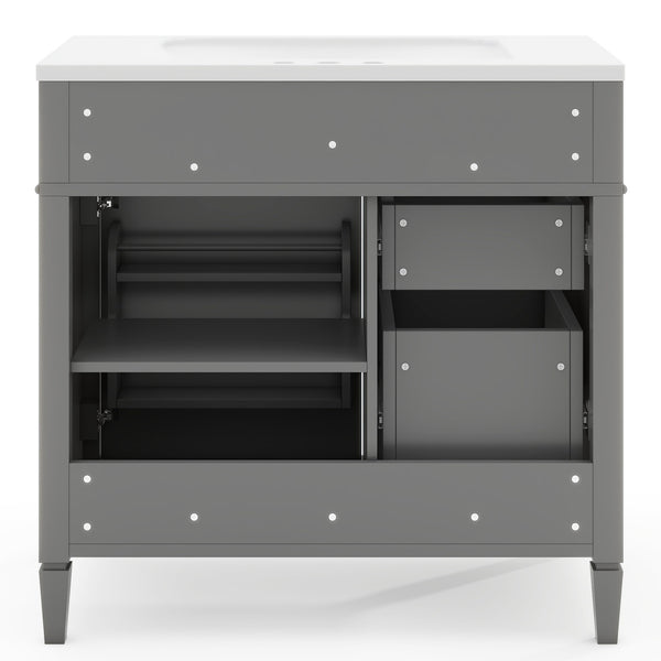 English Elm 36'' Bathroom Vanity With Medicine Cabinet - Modern Grey Storage Solution With Soft-Closing Design SW000134AAE-3