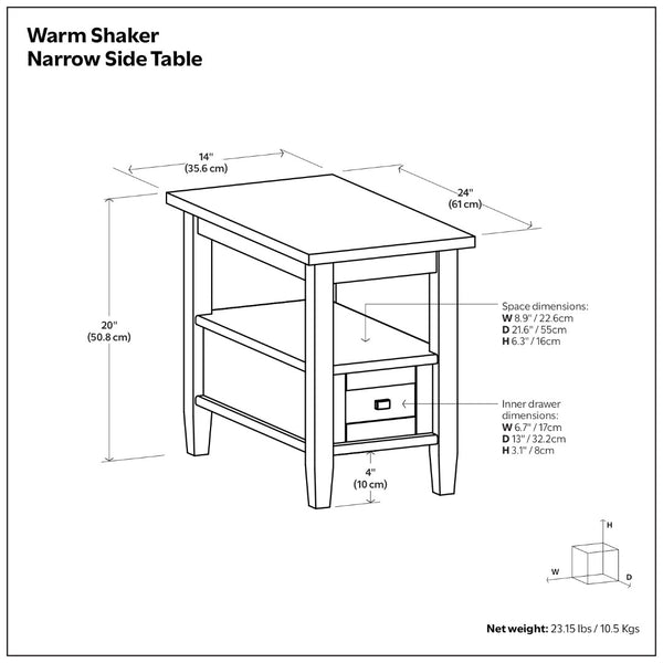 English Elm Warm Shaker Solid Wood Narrow End Table with Drawer and Open Shelf for Small Spaces B136P481648