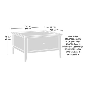English Elm Coffee Table with Spacious Drawer and Open Shelf, Engineered Wood, Rustic-Modern Farmhouse Charm, Sturdy Design LIGHT GREY B356P354459