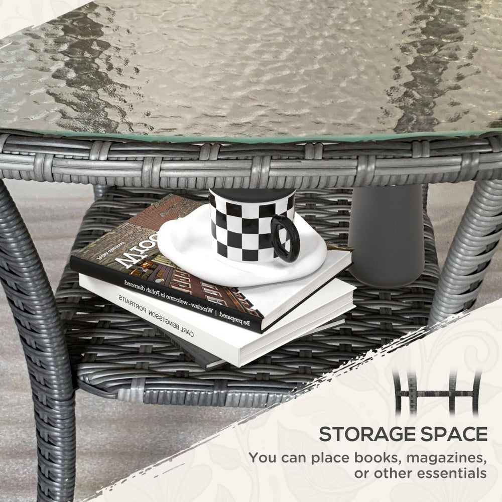 English Elm Outsunny Rattan Coffee Table With Glass Top And Storage Shelf, Stylish End Table For Outdoors & Indoors W2225P174030-GIGA