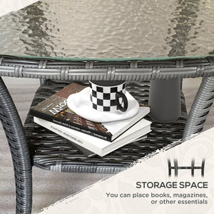 English Elm Outsunny Rattan Coffee Table With Glass Top And Storage Shelf, Stylish End Table For Outdoors & Indoors W2225P174030-GIGA