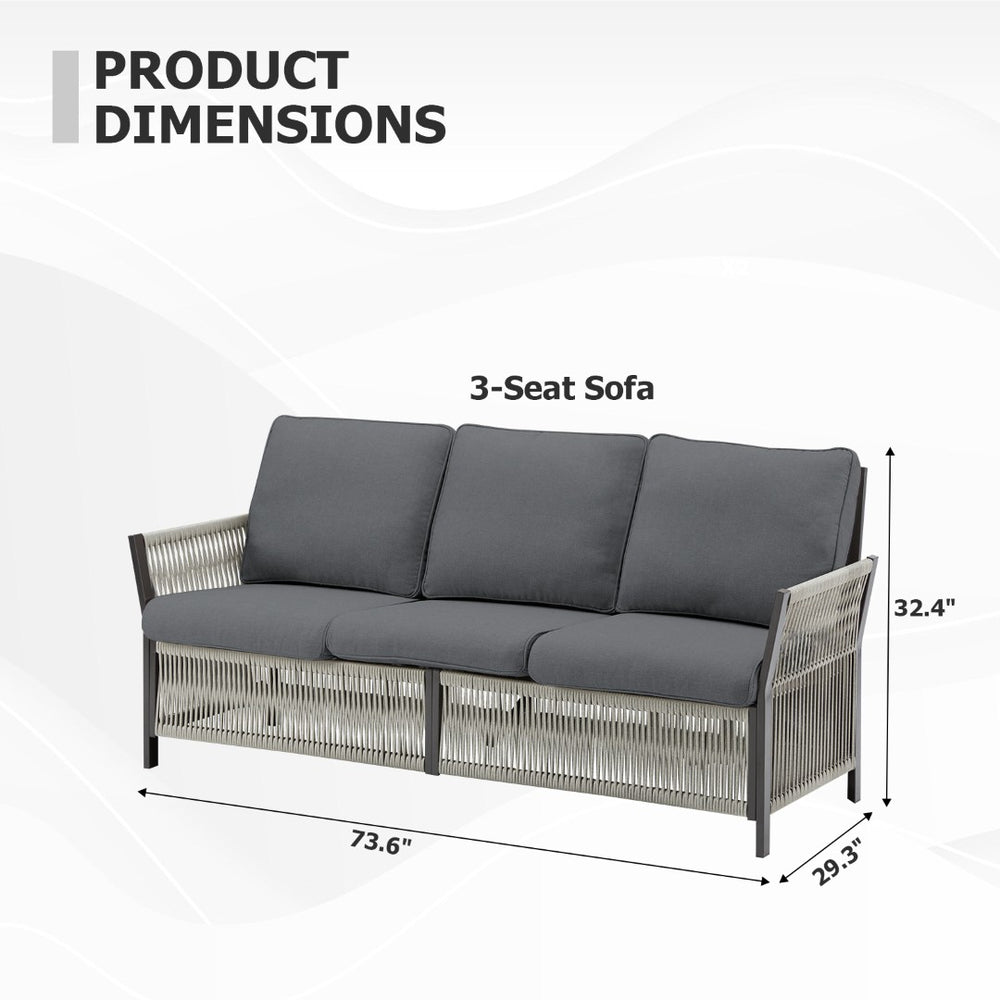 English Elm 73.2" Outdoor Handwoven Rattan 3 Seat Sofa with Olefin Cushions for Porch or Patio T3773P419402