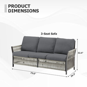 English Elm 73.2" Outdoor Handwoven Rattan 3 Seat Sofa with Olefin Cushions for Porch or Patio T3773P419402