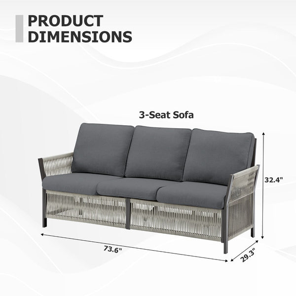 English Elm 73.2" Outdoor Handwoven Rattan 3 Seat Sofa with Olefin Cushions for Porch or Patio T3773P419402