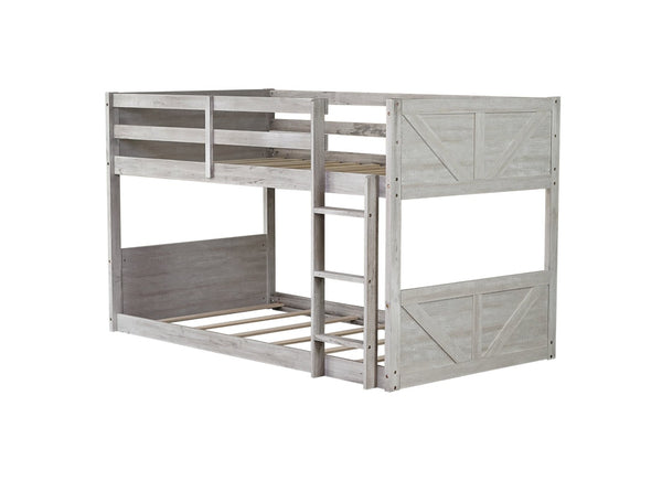 English Elm Twin Over Rubberwood Bunk Bed Convertible with Storage Drawers and Safety Rails Antique White W504S00285